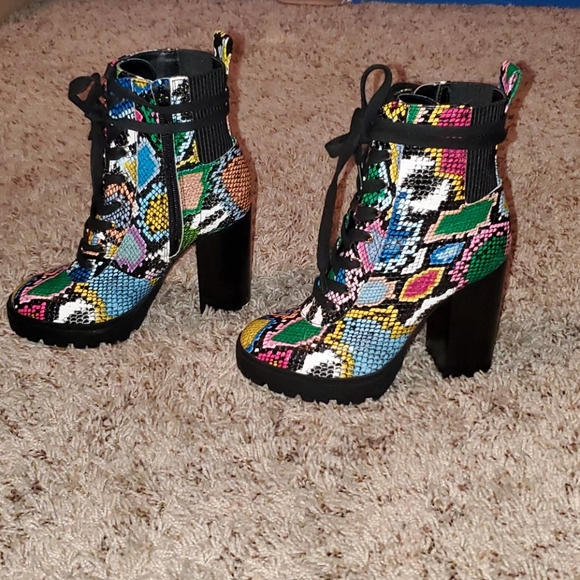 Steve Madden Multi-Color Snakeskin Combat Boots - Picture 3 of 9